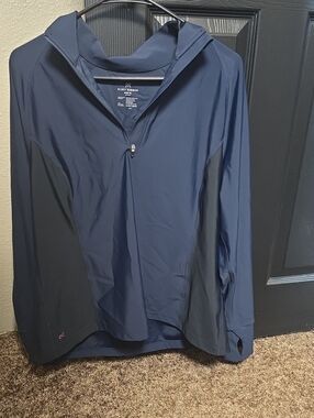 Ruby Ribbon Navy and Charcoal Hooded Half-Zip Active Top